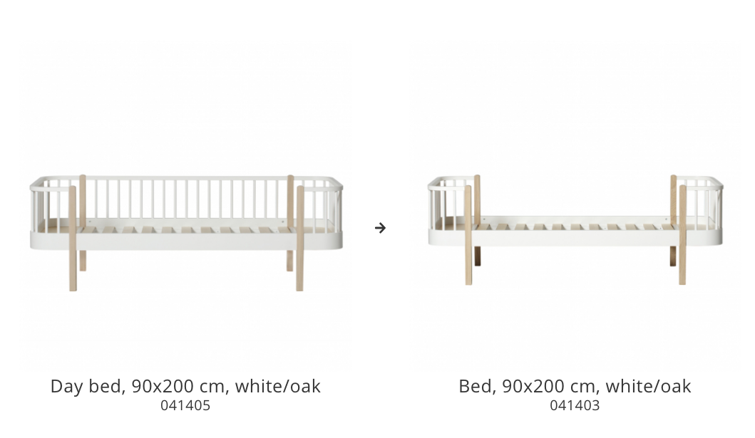 Conversion set Wood day bed to Wood bed - white/oak