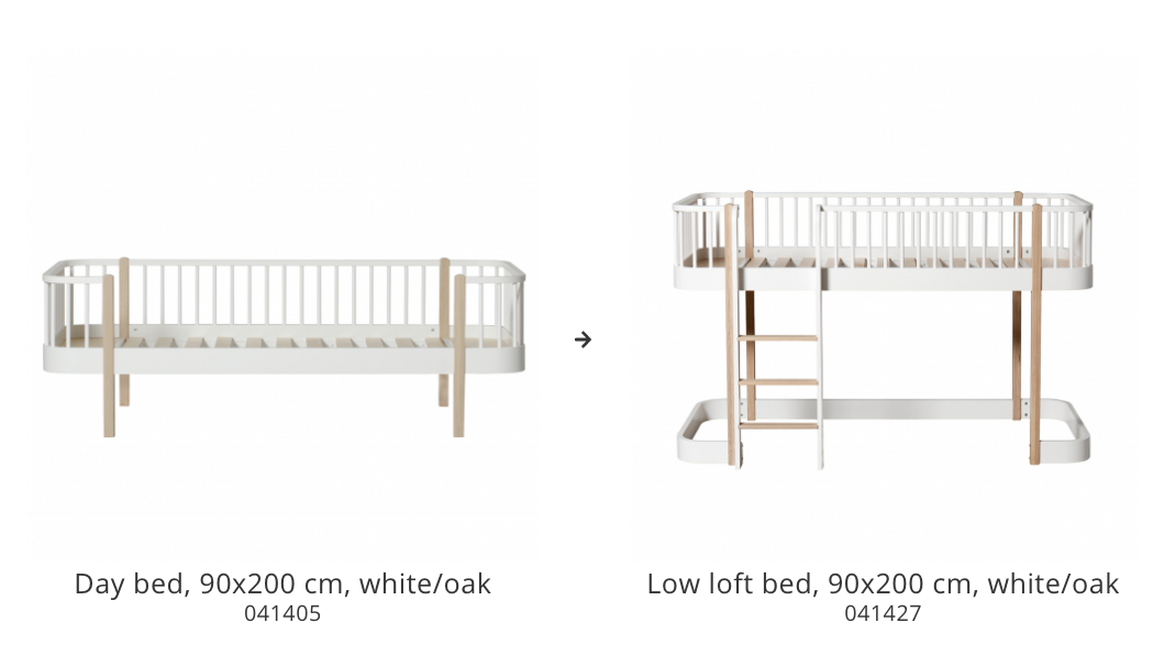 Conversion Set | Wood Day Bed To Wood Low Loft Bed | White/Oak