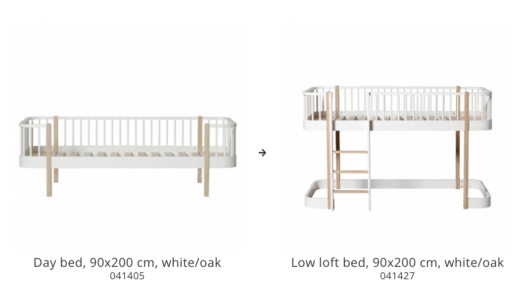 Conversion set Wood day bed to Wood low loft bed - white/oak