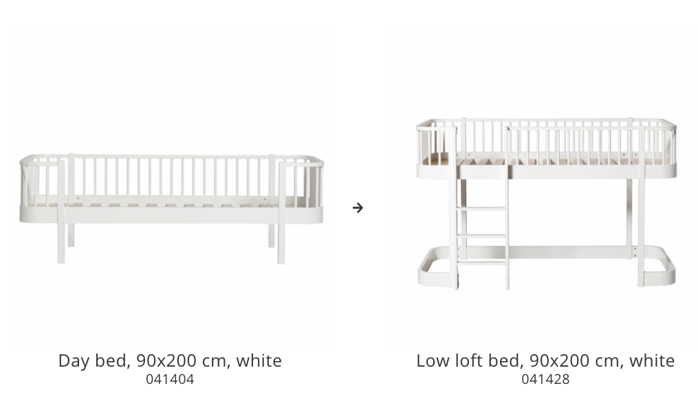 Conversion Set | Wood Day Bed To Wood Low Loft Bed | White