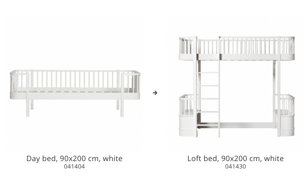 Conversion set Wood day bed to Wood loft bed - white