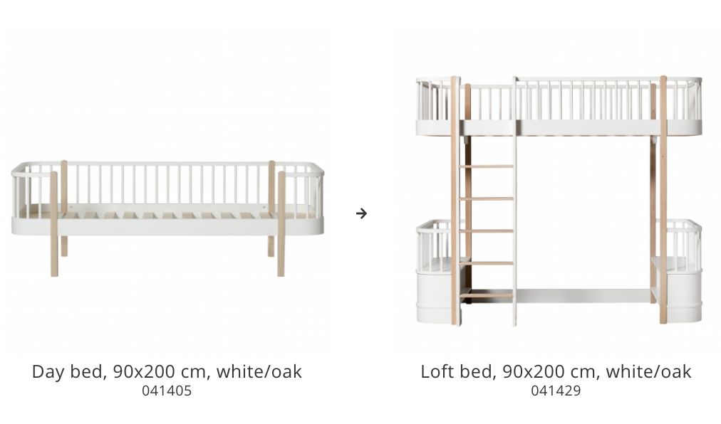 Conversion Set |  Wood Day Bed To Wood Loft Bed | White/Oak