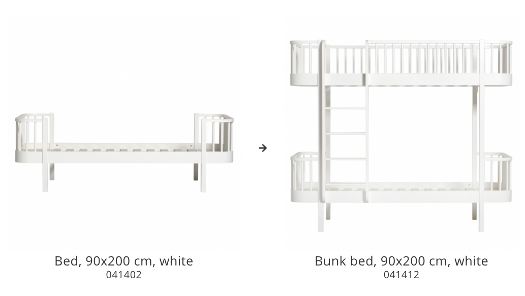 Conversion Set | Wood Day Bed To Wood Bunk Bed | White