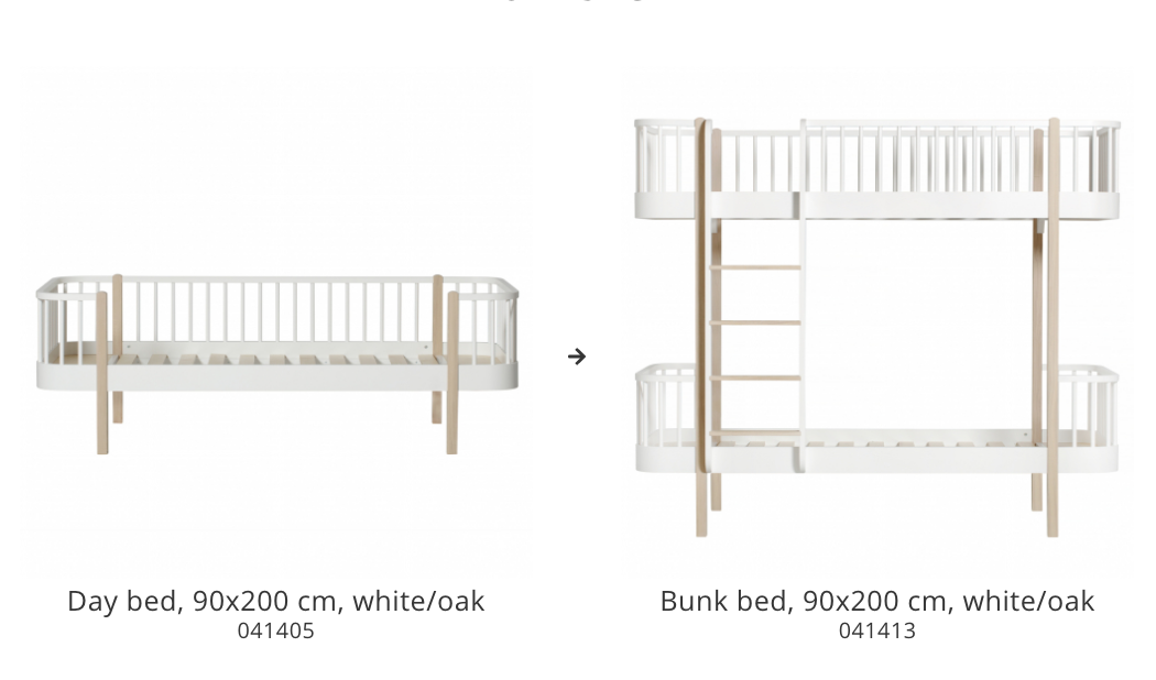 Conversion set Wood day bed to Wood bunk bed - white/oak